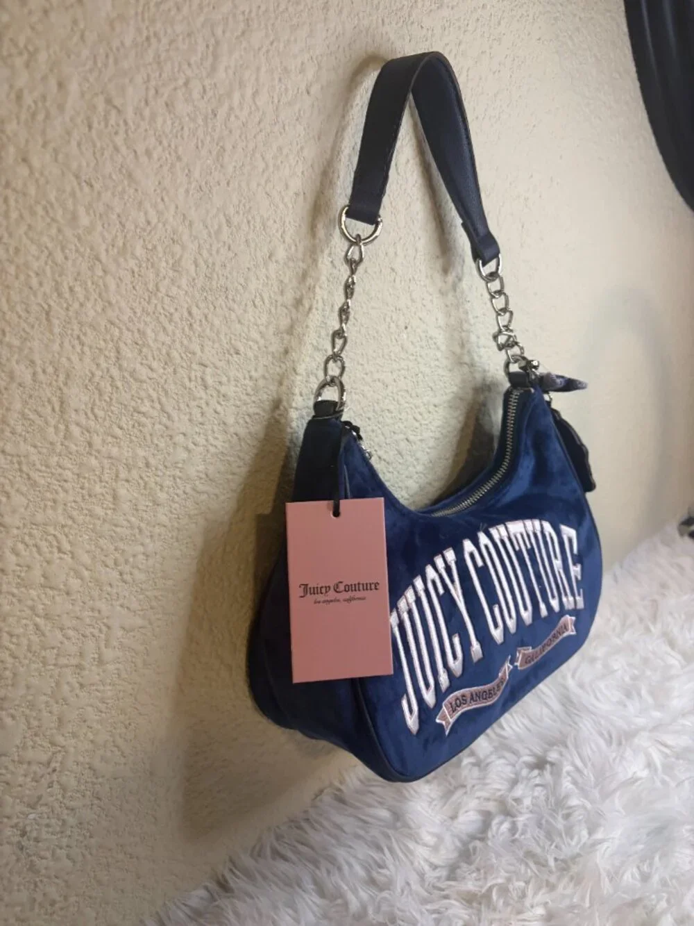 Juicy Couture Juicy University Royal Blue Velour Shoulder Bag NWT
